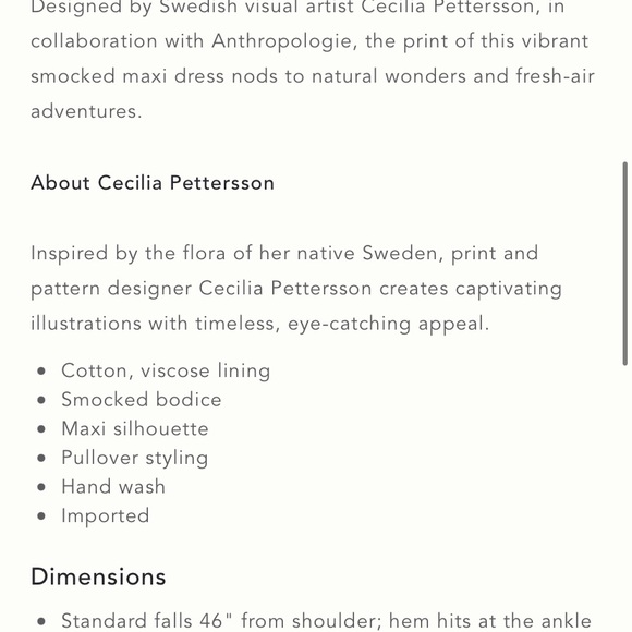 Anthropologie Cecilia Pettersson Smocked Maxi Dress - Picture 5 of 6